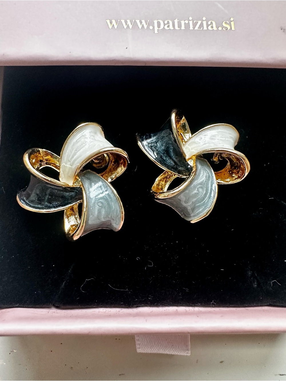 Patrizia Three-Tone Gray & White & Black Enamel Flower Earrings